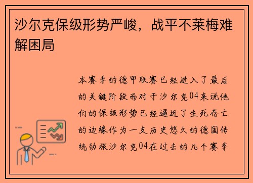 沙尔克保级形势严峻，战平不莱梅难解困局